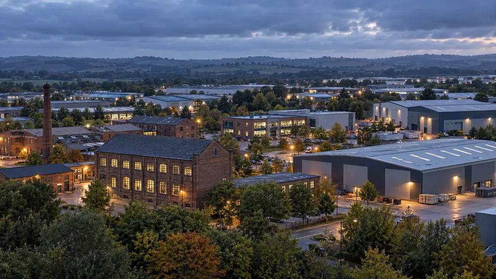 Illustrative East Midlands business park with offices and industrial buildings